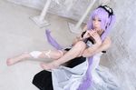  1girl asian barefoot cosplay euryale fate/grand_order fate_(series) feet looking_at_viewer photo purple_hair tagme 