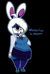  2018 4_fingers absurd_res anthro backpack biped black_background breasts clothed clothing danishtreat digital_media_(artwork) english_text eye_scar female footwear fully_clothed hair hair_over_eyes hi_res kaede_(mangneto) lagomorph legwear mammal musical_note necktie open_mouth rabbit scar school_uniform shoes simple_background skirt solo standing stockings student text uniform white_hair wide_hips 