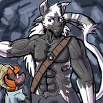  abs anthro azurai bulge cave demon digital_media_(artwork) fur hair horn iratu_elexion larger_male long_hair long_tail male male/male mammal manpersonguy mrease muscular muscular_male pecs size_difference slightly_damned smile webcomic 