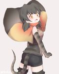  artist_name back blush brown_hair frilled_lizard_(kemono_friends) gloves grey_background kemono_friends lizard_tail low_twintails open_mouth orange_eyes simple_background solo tail tatsuno_newo twintails upper_body 