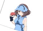  ace_trainer_(pokemon) breasts brown_eyes brown_hair fingerless_gloves nagitaro pokeball pokemon pokemon_sm 