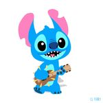  2017 4_fingers alien animated black_eyes blue_fur blue_nose clterry_(artist) cute dancing digital_media_(artwork) disney experiment_(species) fur head_tuft holding_musical_instrument lilo_and_stitch loop musical_instrument notched_ear open_mouth open_smile signature simple_background smile solo stitch tuft ukulele white_background 