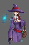  breasts casting_spell commentary ehon-metal eyes fan hat highres little_witch_academia luna_nova_school_uniform medium_breasts mushroom pale_skin pink_hair realistic red_eyes sucy_manbavaran wand witch witch_hat 