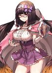  absurdres black_hair breasts cloak commentary_request eruerumaccho fate/grand_order fate_(series) glasses hairband highres holding_stylus hood hooded_cloak large_breasts long_hair low_twintails multiple_girls osakabe-hime_(fate/grand_order) purple_eyes purple_skirt queen_of_sheba_(fate/grand_order) skirt stylus tablet twintails very_long_hair 