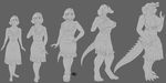  anthro big_breasts bra breasts clothing crocodile crocodilian female greyscale hair human mammal monochrome reptile scalie skirt smile starvinartmajor torn_clothing transformation underwear wardrobe_malfunction 