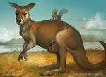  2017 alradeck day detailed_background digital_media_(artwork) feral grass group kangaroo looking_at_viewer mammal marsupial outside rodent sky squirrel standing 