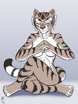  2018 anthro breasts convenient_censorship eyes_closed feet feline female full_body fur heresy_(artist) kung_fu_panda mammal master_tigress multicolored_fur nude orange_fur simple_background sketch solo stripes tiger two_tone_fur white_fur 