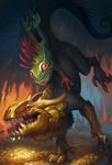  alradeck ambiguous_gender amphibian claws detailed_background digital_media_(artwork) horn lizard murloc red_eyes reptile scalie video_games warcraft 