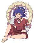  ananna blouse breasts commentary highres layered_clothing looking_at_viewer medium_breasts mirror purple_hair red_eyes rope shimenawa sitting skirt smile solo touhou yasaka_kanako 