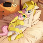  2018 absurd_res bed cuddling cutie_mark drawers duo equine fan_character feathered_wings feathers feral fluttershy_(mlp) friendship_is_magic furniture hair hi_res horn horse inside lying male mammal my_little_pony on_back on_bed on_side pegasus pillow pink_hair pony smile unicorn vistamage wings 