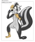  2017 3_fingers 3_toes anthro black_nose bulge digital_drawing_(artwork) digital_media_(artwork) english_text fur goo_transformation hi_res liquid_latex looney_tunes male mammal multicolored_tail nude pep&eacute;_le_pew redflare500 rubber shiny simple_background skunk solo striped_tail stripes tan_fur text toes transformation warner_brothers white_background zipper 