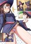  2girls :d bangs belt blue_dress blunt_bangs blush bow bow_panties breasts brown_hair censored character_censor comic commentary_request covered_navel dress drinking embarrassed erection flying_sweatdrops futanari hat heart highres kagari_atsuko light_brown_hair little_witch_academia long_hair long_sleeves looking_at_another lotte_jansson medium_breasts mosaic_censoring multiple_girls non-web_source nose_blush novelty_censor open_mouth oshiza panties penis penis_growth penis_in_panties potion pushing red_eyes robe short_dress sidelocks smile sucy_manbavaran surprised sweatdrop test_tube transformation underwear white_panties wide_sleeves witch witch_hat 