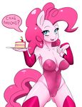  2015 anthro anthrofied arttmadness blue_eyes blush breasts cake camel_toe clothed clothing dialogue earth_pony english_text equine female food friendship_is_magic hair hi_res holding_food holding_object horse long_hair looking_at_viewer mammal my_little_pony nipples pink_hair pinkie_pie_(mlp) plate pony pussy simple_background skimpy solo text translucent transparent_clothing white_background 