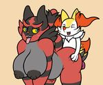  2018 anthro areola big_breasts big_penis black_fur braixen breasts digital_media_(artwork) duo female fur green_eyes huge_breasts huge_penis incineroar inner_ear_fluff male male/female mr.under muscular nintendo nipples nude open_mouth penis pok&eacute;mon pok&eacute;mon_(species) red_fur sex simple_background teeth video_games 