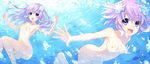  2girls :d air_bubble armpits bangs bare_shoulders barefoot blue_eyes blush breasts bubble d-pad d-pad_hair_ornament eyebrows eyebrows_visible_through_hair feet female fish freediving hair_ornament hairpin happy hyperdimension_neptunia jewelry long_hair looking_at_viewer medium_breasts multiple_girls navel nepgear neptune neptune_(choujigen_game_neptune) neptune_(hyperdimension_neptunia) neptune_(series) neptunia_(series) nipples nude official_art open_mouth outstretched_arms photoshop purple_eyes purple_hair short_hair siblings sidelocks sisters small_breasts smile spread_arms swimming tsunako uncensored underwater 
