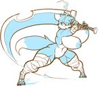  anthro bandage barely_visible_pussy big_breasts breasts canine female jintonic mammal melee_weapon monochrome nipples pussy solo standing sword thick_thighs voluptuous weapon 