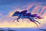  2018 ambiguous_gender blue_fur day detailed_background digital_media_(artwork) feral fur legendary_pok&eacute;mon nintendo outside pok&eacute;mon pok&eacute;mon_(species) solo suicune tamberella video_games 