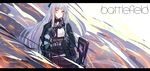  ak-12 ak-12_(girls_frontline) armor blood blood_on_face commentary echj girls_frontline grey_hair gun long_hair looking_at_viewer one_eye_closed rifle smoke solo weapon white_hair 