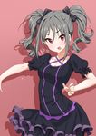  absurdres asanaya commentary commentary_request drill_hair gothic_lolita grey_hair highres idolmaster idolmaster_cinderella_girls kanzaki_ranko lolita_fashion long_hair partial_commentary red_eyes silver_hair solo twin_drills twintails 