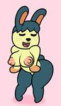  2018 anthro big_butt blush breasts butt digital_media_(artwork) female lagomorph mammal mr.under nintendo nipples pippy_(animal_crossing) rabbit simple_background smile solo thick_thighs video_games wide_hips 