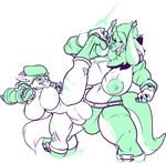  anthro big_breasts big_bulge breasts bulge canine clothing dickgirl dragon duo fight green_theme hat horn hybrid intersex jintonic mammal nipples open_mouth scar smile standing thick_thighs tight_clothing underwear voluptuous 