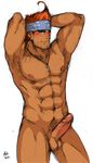  1boy abs bandanna bara blush erection final_fantasy final_fantasy_x male_focus muscle necklace nude penis presenting solo wakka 