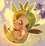  chespin full_body gen_6_pokemon glitchedpuppet happy no_humans open_mouth pokemon pokemon_(creature) signature smile solo 