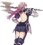  axe feet_out_of_frame fire_emblem fire_emblem:_kakusei holding holding_axe holding_weapon kamu_(kamuuei) long_hair looking_at_viewer pink_hair serge_(fire_emblem) simple_background smile solo weapon 