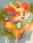  fang fennekin full_body gen_6_pokemon glitchedpuppet jumping no_humans open_mouth pokemon pokemon_(creature) signature smile solo 