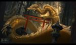  2018 black_bars day detailed_background digital_media_(artwork) dragon eastern_dragon horn outside scales solo tatiilange yellow_scales 