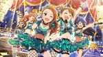  5girls akizuki_ritsuko blush brown_hair dress eyes_closed futami_ami ganaha_hibiki group idolmaster idolmaster_million_live! idolmaster_million_live!_theater_days long_hair minase_iori multiple_girls skirt smile takatsuki_yayoi wink 