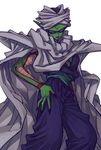  black_eyes cape dougi dragon_ball dragon_ball_z fingernails frown green_skin hand_on_hip kinjuu_(hariharitt) long_fingernails looking_away male_focus open_mouth piccolo pointy_ears serious simple_background solo standing turban white_background wristband 