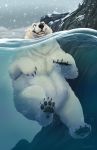  2019 ambiguous_gender black_nose black_pawpads blue_eyes claws cliff fangs feral fur hi_res light_theme mammal partially_submerged pawpads paws polar_bear semi-anthro smile snow swimming ursid ursine water white_fur yoko_darkpaw 