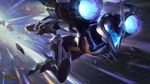  1girl ass bent_over bodysuit helmet kai&#039;sa laser league_of_legends official_art planet solo space wings 