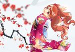  blush brown_hair kimono long_hair pink_eyes sakura smile usami_ichika 