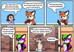  canine claire_(foxdad) clothed clothing comic dialogue female fox foxdad fursuit fuzzt0ne hair human humor male mammal speech_bubble young_foxdad 