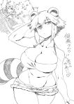  ambiguous_gender animal_humanoid araiguma-san big_breasts breasts canid cleavage clothed clothing duo female feral greyscale hair hot_pants humanoid japanese_text mammal midriff monochrome navel procyonid procyonid_humanoid pubes raccoon_humanoid short_hair shorts solo_focus striped_tail stripes text translation_request tsuki_wani tube_top 