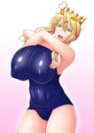  ahoge alternate_costume aqua_eyes armpits artoria_pendragon_(all) artoria_pendragon_(lancer) bangs blonde_hair blue_swimsuit blush breast_squeeze breasts cleavage colored_eyelashes covered_navel covered_nipples cowboy_shot cross crossed_arms crown eyebrows_visible_through_hair fate/grand_order fate_(series) fingernails from_side gradient gradient_background hair_between_eyes happy head_tilt heart_ahoge huge_breasts impossible_clothes impossible_swimsuit legs_together long_fingernails looking_at_viewer looking_to_the_side nail_polish old_school_swimsuit one-piece_swimsuit oniku_(kusomushi_onick) open_mouth parted_bangs pink_nails purple_background school_swimsuit shiny shiny_clothes shiny_skin sidelocks skin_tight smile standing stomach swimsuit taut_clothes thick_thighs thighs white_background 