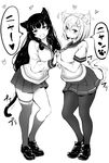  animal_ears black_legwear blush cat_ears cat_tail ear_wiggle greyscale hair_ornament hairclip hamakaze_(kantai_collection) heart holding_hands interlocked_fingers isokaze_(kantai_collection) kantai_collection long_hair long_sleeves monochrome multiple_girls neckerchief nicoby open_mouth pantyhose school_uniform serafuku short_hair short_sleeves skirt standing tail thighhighs white_background 