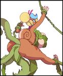  anthro big_breasts big_butt blonde_hair blue_eyes breasts butt female forced hair horn huge_breasts iguana lizard multiple_penetration nude reptile restrained robotjoe scalie sex simple_background tentacle_sex tentacles vines white_background 