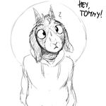  anthro caprine child clothing dialogue english_text goat halo hladilnik horn male mammal monochrome simple_background text tommy_(hladilnik) young 