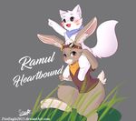  &lt;3 blush canine clothing cute eyewear glasses grass heartbound kemono lagomorph lyricwulf male mammal rabbit ramul scarf senz shirt wolf 