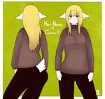 1girl aritst_request blonde_hair furry open_mouth sheep solo sweater yellow_eyes 