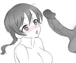  1girl braid breasts emma_verde love_live!_school_idol_festival monochrome open_mouth penis perfect_dream_project tongue 
