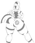  2015 anthro anthrofied big_butt bracelet butt cutie_mark ear_piercing equine female friendship_is_magic hands_on_hips jewelry jrvanesbroek mammal mohawk monochrome my_little_pony neck_rings nude piercing pussy rear_view solo stripes thick_thighs wide_hips zebra zecora_(mlp) 