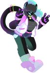  2018 absurd_res andreakasane anthro big_breasts breasts cat clothed clothing collar digital_media_(artwork) feline female fluffy fully_clothed fur hair havoc hi_res hot_pink invalid_color lime_green long_tail mammal neon_colors neon_paw_pads nikki-tine panther pawpads ripped_shorts 