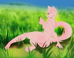  2018 4_toes anthro cat day detailed_background digital_media_(artwork) feline female fur grass mammal nitricacid nude outside pussy smile solo toes 