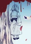  anarogumaaa blood blood_splatter bug butterfly death from_behind full_body hanged insect long_sleeves noose origin_story petals saigyouji_yuyuko sandals short_hair socks solo suicide touhou tree 