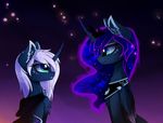  blue_eyes blue_fur cape clothing cosmic_hair equine eye_contact eyelashes feathered_wings feathers female feral friendship_is_magic fur gradient_eyes hair horn inner_ear_fluff magnaluna mammal my_little_pony night outside princess_luna_(mlp) sitting smile unicorn white_hair winged_unicorn wings 