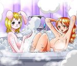  angry blonde_hair breasts brown_eyes bush cake carrot_(one_piece) female flower furry hat large_breasts long_hair nami_(one_piece) one_piece orange_hair shocked short_hair strawberry teeth trees whip_cream 